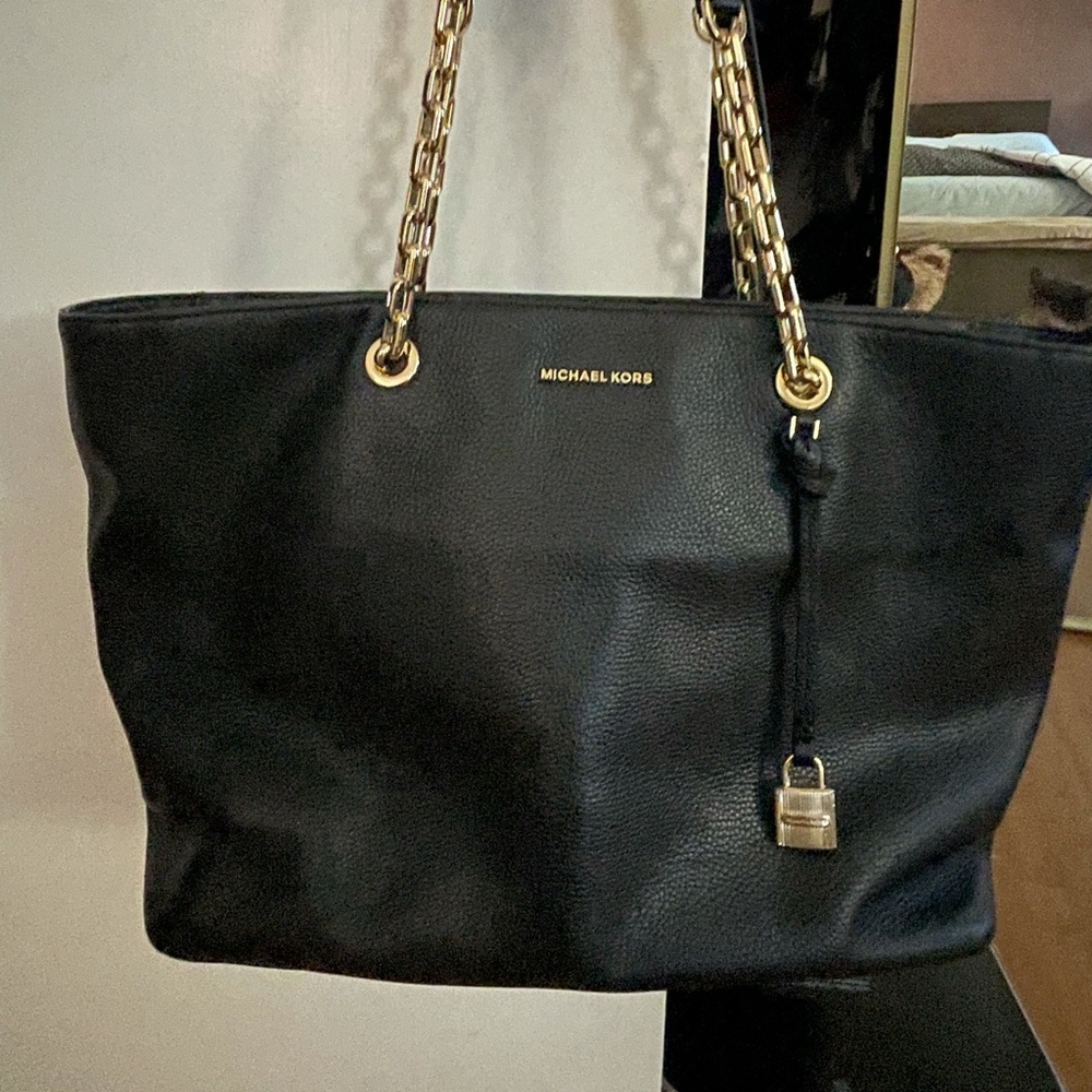 Michael Kors black leather large tote